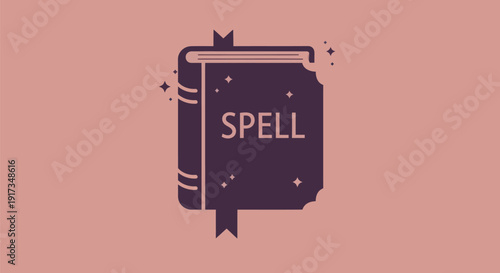 Illustrated spellbook on a pink background