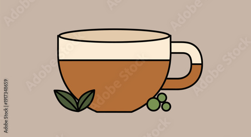 Illustrated tea cup with green accents