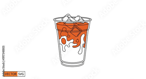 Refreshing Iced Coffee Drink with Creamy Swirls in a Clear Plastic Cup