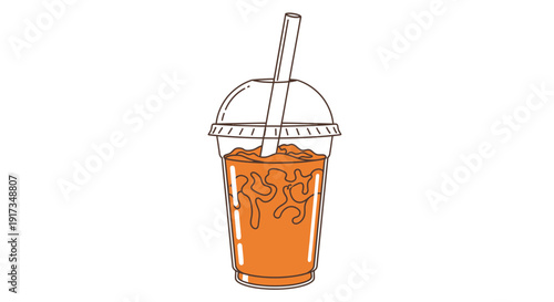 Refreshing Iced Tea in a Clear Plastic Cup with Straw, Summer Drink
