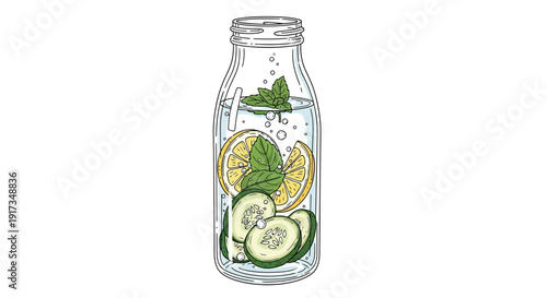Refreshing Infused Water Bottle with Cucumber, Lemon, and Mint - Healthy Drink