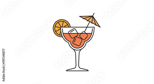 Refreshing Orange Cocktail with Ice, Orange Slice, and Umbrella