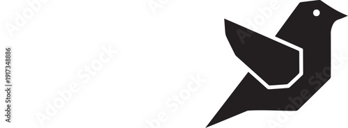 Minimalist origami bird vector icon, rendered in a flat black style, isolated on a transparent background. This graphic represents peace, freedom, and creativity.