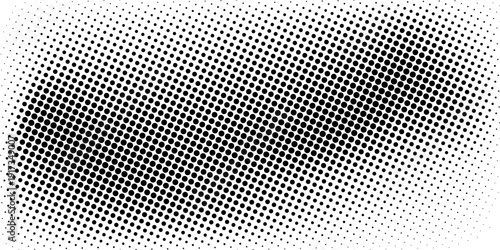 Grunge halftone background. Fading gritty noise gradient texture. Black and white sand wallpaper. Anime or manga comic style overlay. Wide retro pixelated backdrop. Vector long halftone grit print