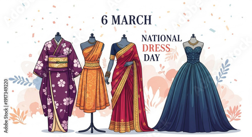 National dress day celebration with traditional clothing from around the world on march 6th