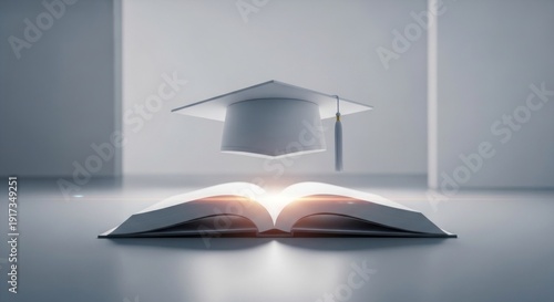 Wallpaper Mural A minimalist depiction of a graduation cap floating above an open book with a bright glow Torontodigital.ca