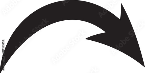 Black curved arrow pointing right, representing undo, redo, return, or refresh actions. Simple flat vector illustration isolated on a white background.