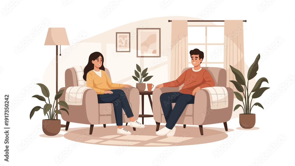 Fototapeta premium Couple Sitting in Living Room Chairs.