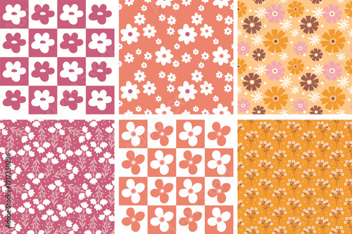 set of seamless patterns with flowers