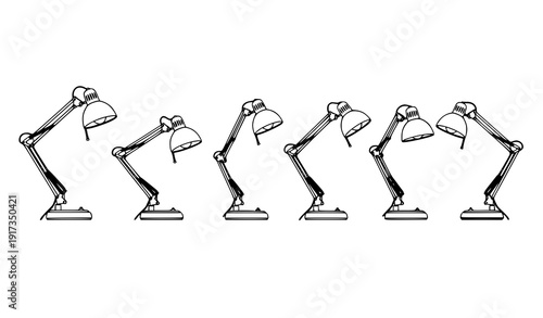 Mechanical articulated desk lamps adjustable lighting angles linear vector collection