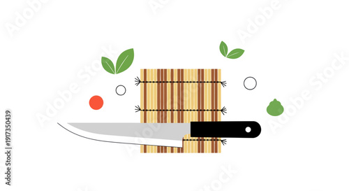 Knife and cutting board culinary illustration