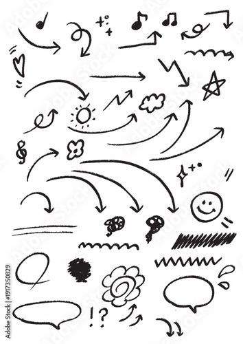 シンプルな手描き矢印素材セット