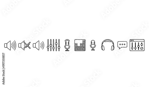 Multimedia audio volume interface icons editable stroke sound control vector collection