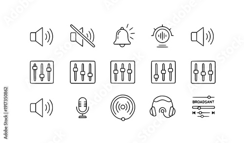 Sound settings outline icons audio communication multimedia control vector pack