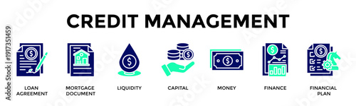 Credit Management Banner Web Icon Vector Illustration Concept For Manage Loans And Liquidity To Maintain Healthy Cash Flow