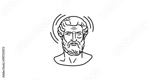 Ancient Greek Philosopher Bust Line Art Icon with Halo, Symbolizing Wisdom and Enlightenment