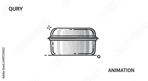 Animated Line Art of a Metal Food Container, Isolated on White Background