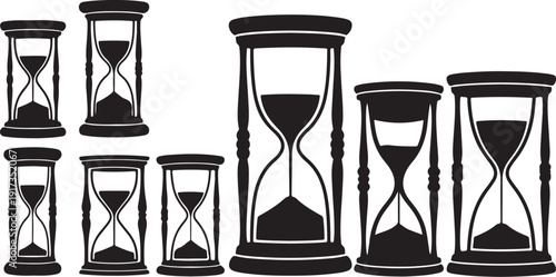 Collection of hourglasses in various sizes and shapes black
