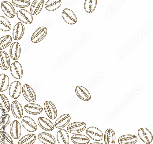 Coffee Bean Frame Background. Hand Drawn coffee pattern. Corner Composition. Minimal Doodle Border Design. Organic Cafe Vector Illustration.