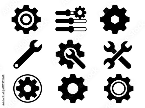 System Settings Icon Set for UI UX Design with Gear, Preferences, Tools, and Configuration Vector Icons