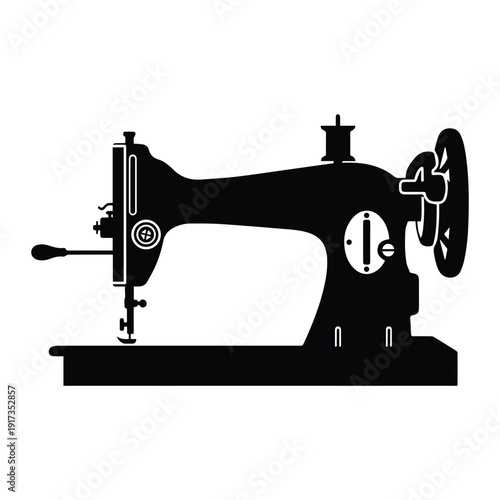 Antique Vintage sewing machine icon Silhouette vector black on a white background