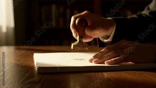 Hands Writing on Paper Document in Bright Office Environment with Warm Lighting