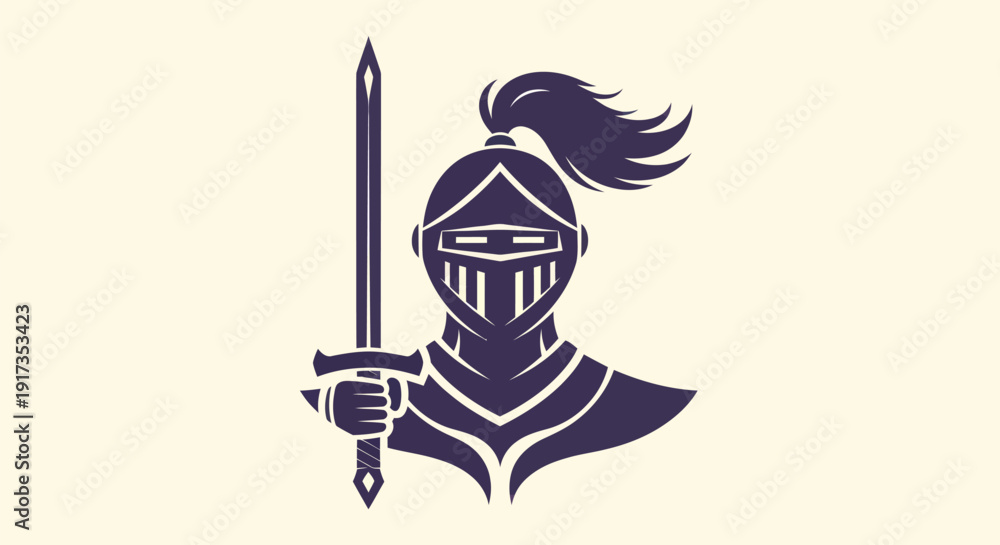 Obraz premium Knight silhouette with sword illustration