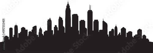 Black silhouette of a city skyline at dusk or night