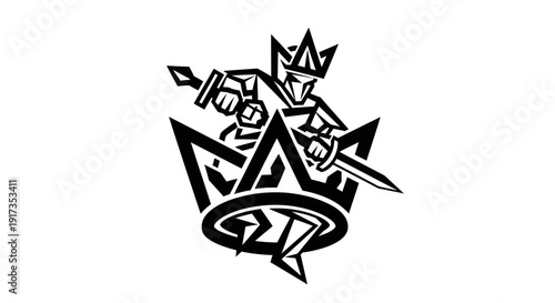 Knight silhouette with crown and sword