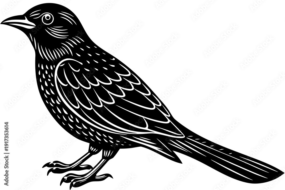 Fototapeta premium A black and white illustration of a bird in a minimalist style