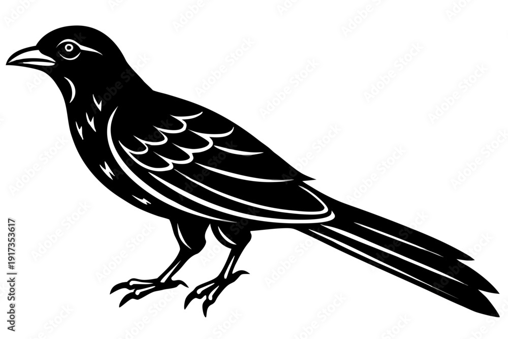 Obraz premium A black bird illustration in a minimalist style with white accents on a plain background