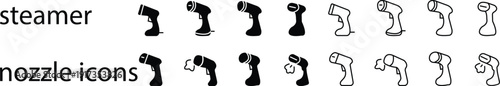Steamer nozzle icon set, Powerful garment steamer emblem. vector steam cleaner head symbol design electric portable device for travel. flat household appliance accessory design for home maintenance