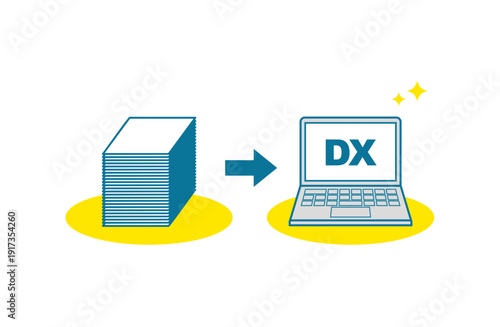 山積みの資料がDX化でスッキリするイラスト　カラー