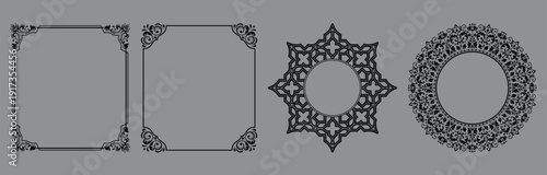 Set of decorative frames Elegant vector element for design in Eastern style, place for text. Floral black and gray frames. Lace illustration for invitations and greeting cards