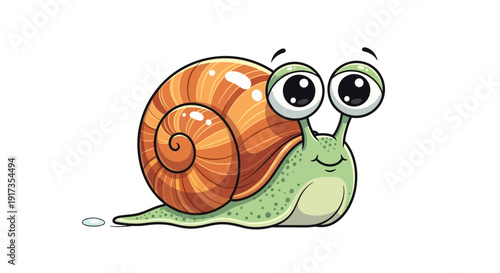 Cartoon Snail with Big Eyes and Orange Shell