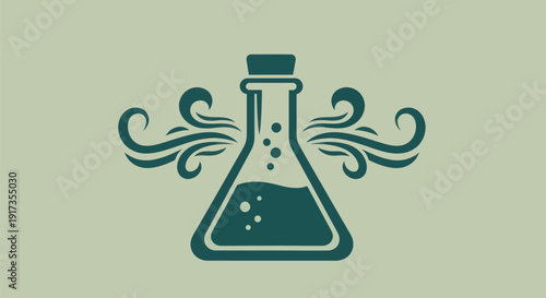 Laboratory flask illustration on green background