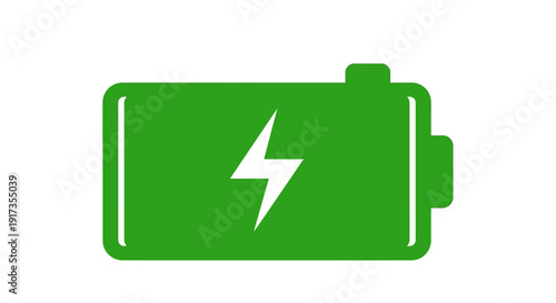 Green Battery Charging Icon with White Lightning Bolt Symbol