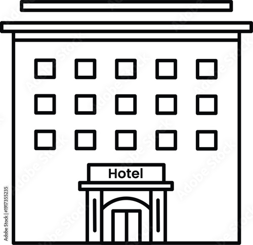 Simple line drawing of a hotel building
