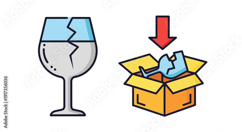 Illustration depicting a fragile glass item broken during shipping emphasizing the need for careful handling and protection in transit
