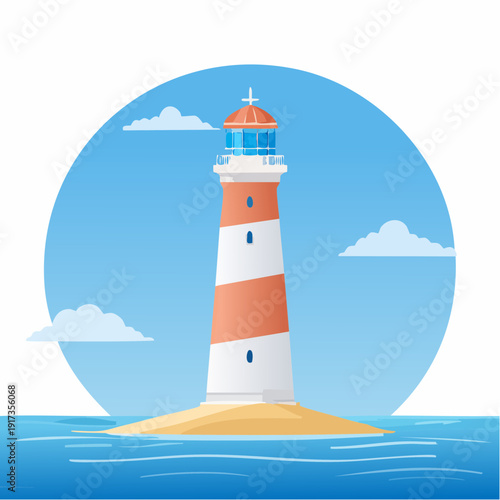Vector banner lighthouse in blue background