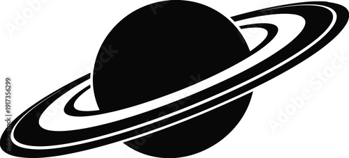 Black Silhouette of Saturn with Rings on White Background Keywords: saturn, planet, space, solar system, galaxy, cosmos