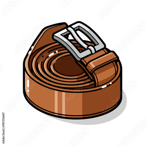 Brown leather belt with silver buckle rolled up.