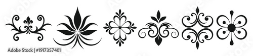 decorative set of black and white floral designs