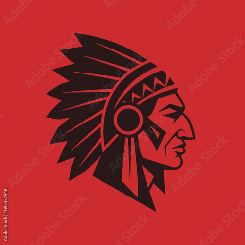 Native American Chief Headdress Profile Silhouette - Warrior Spirit