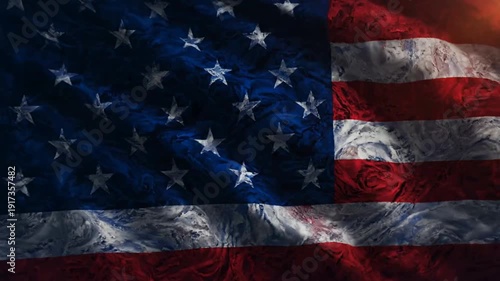 Waving American Flag Background with Dramatic Lighting and Textured Fabric Detail
