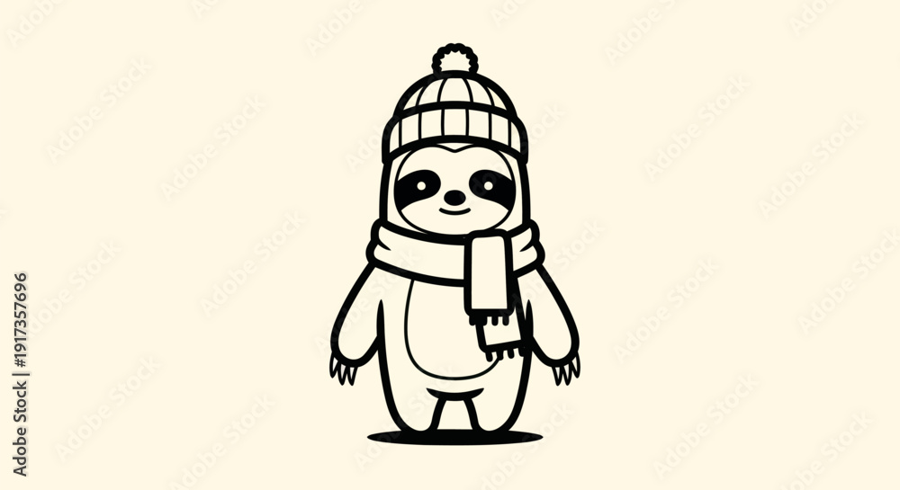 Fototapeta premium Lion illustration wearing winter hat and scarf