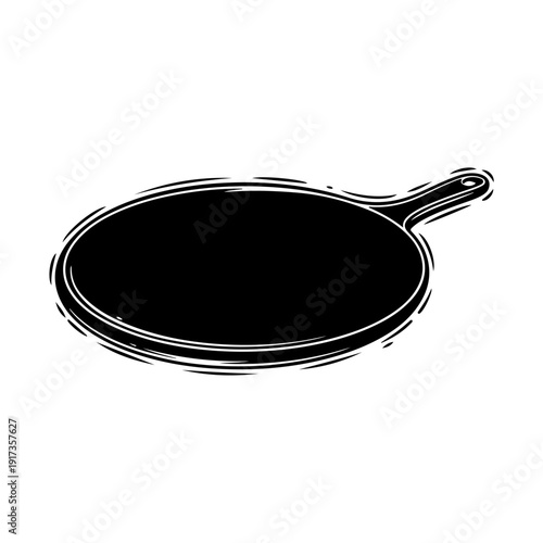 Black Silhouette of a Round Frying Pan with Handle.