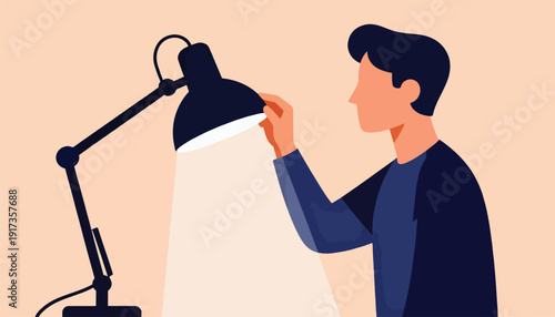 Person adjusting desk lamp for focused work or study