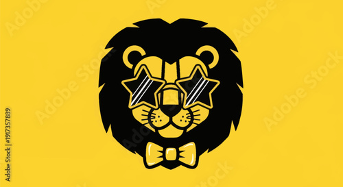 Lion illustration with sunglasses and bow tie