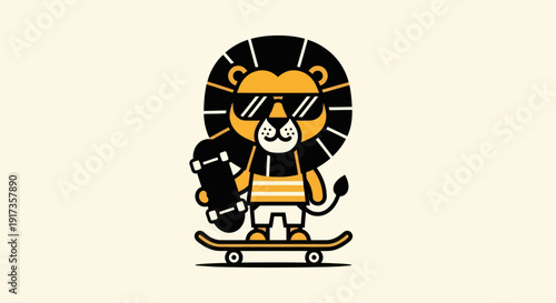 Lion on skateboard cartoon illustration